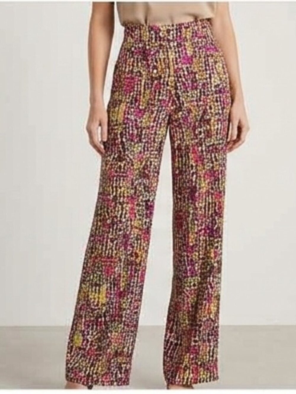 Zozo Women's Size 14 Multi-Color Abstract Print Side Zip Straight Leg Pants
